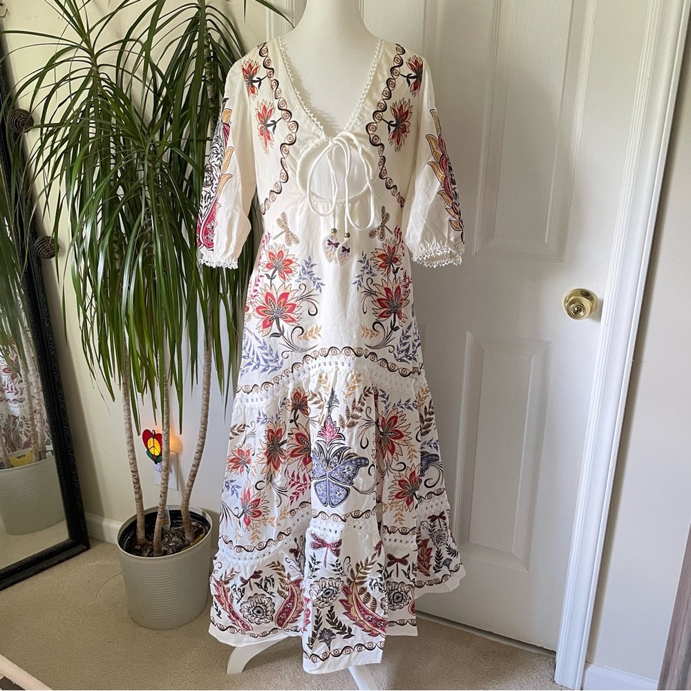Farm Rio Boho Glam Floral Maxi Dress XS NWT - Picture 7 of 16